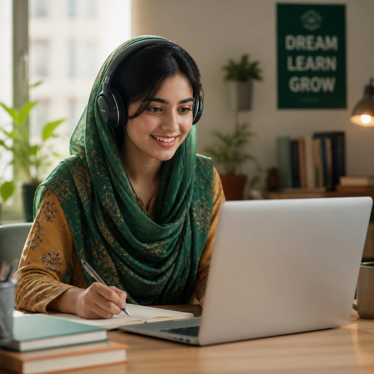 Pakistani student learning online with a LearnExa tutor